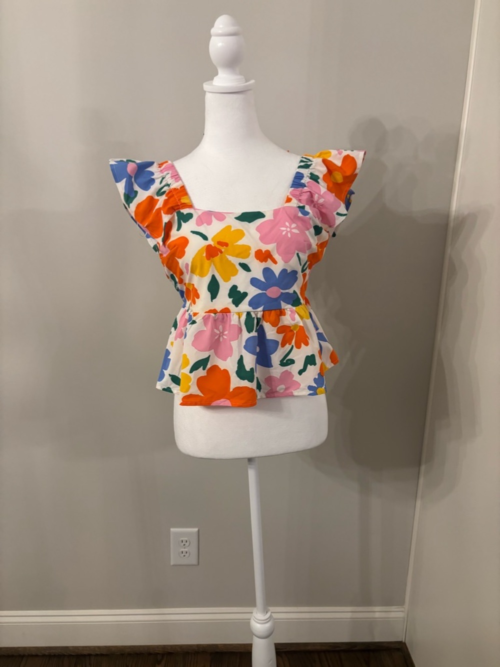 Floral Square-Neck Peplum Top - Multicolor